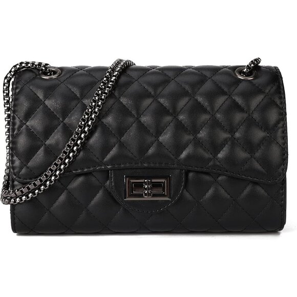 Women Black-ii PU Quilted Stylish Crossbody Bags with Chain Strap & Flap Closure - Picture 1 of 7
